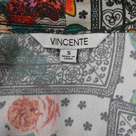 VINCENTE Blouse Top S Multi Floral Long Sleeve Wrap Machine Wash - Picture 5 of 5
